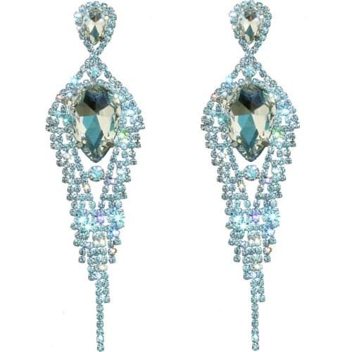Chran Silver Plated Teardrop Crystal Rhinestone Long Tassels Earrings for Women