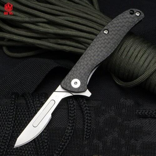 1PCS Outdoor Folding Surgical Handle Bearing Art Engraving Replaceable Blade Survival Hunting Tool EDC No Blade
