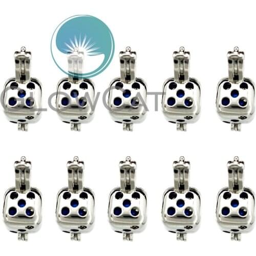 10X K779 Copper Dice Beads Cage Locket Pendant Essential Oil Diffuser Stone Pearl Cage Jewelry Making
