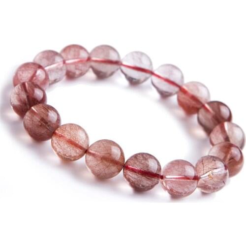 12.5mm Natural Red Rutilated Quartz Crystal Round Beads Charm Stretch Bracelets Drop Shipping