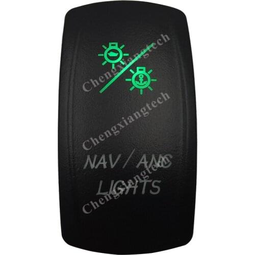 12V 24V Marine Car Boat Truck RV NAV/ANC LIGHTS Rocker Switch DPDT, 7 Pins ON-OFF-ON, Green & Blue Led Push Switch for Carling