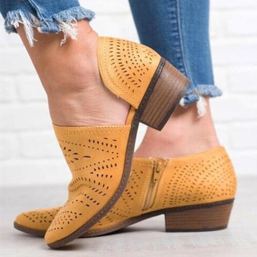 2020 Fashion Women Boots Spring Summer Block Low Heel Ladies Boots PU Leather Hollow Out Ankle Platform shoes