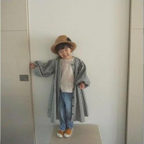 2021 Korea style girls plaid dress fashion cotton full sleeve autumn girls dresses