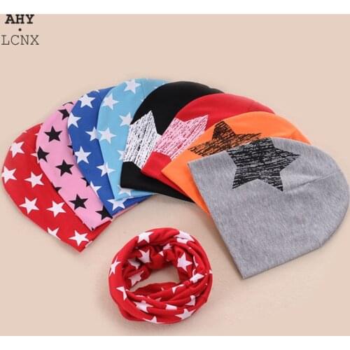 3Pcs Baby Hat Scarf Set Boy Girl Stars Print Kids Cap Autumn Winter Cute Bonnets Children Hats Cotton Warm Beanie Scarves Caps