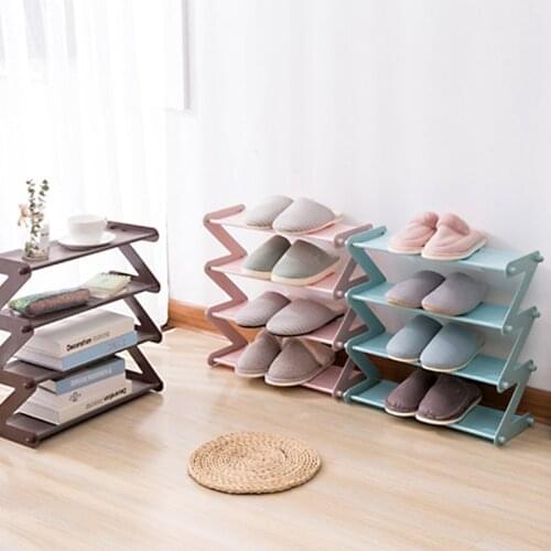 4 Layers Stainless Steel Assembly Shoe Rack Non-woven Simple Shoe Rack Bookshelf Home Living Room Shoes Storage Organization