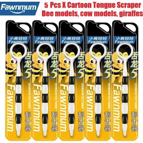 Fawnmum 5x1Pcs Silicone Tongue Brush Available Clean Scraper Bee Models 4 Color Oral Care Tongue Scraper Can keep Fresh Breath