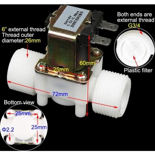 6" external thread plastic solenoid valve inlet water discharge valve G3/4 DN20 Normally closed with pressure Six points copper