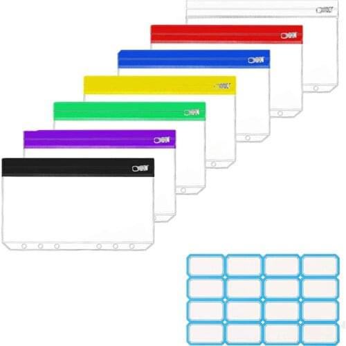 8Pcs/Set 6-Ring Binder Pockets A5/A6 Multicolor PVC Binder Pockets with Metal Zipper Waterproof for Cash Envelopes/Bill Storage