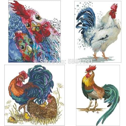 Watercolor rooster patterns Counted Cross Stitch 11CT 14CT 18CT DIY Cross Stitch Kits Embroidery Needlework Sets home decor