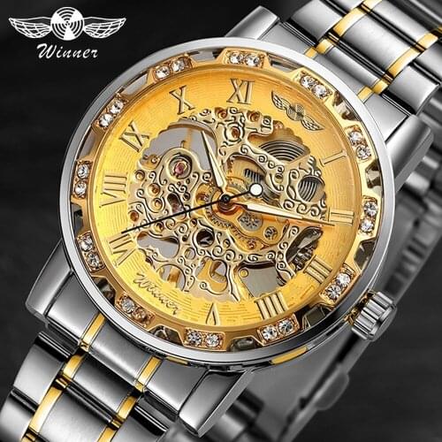 WINNER Luxury Brand Men Watch Military Automatic Mens Steel Mechanical Wrist Watches Business Waterproof Watches zegarek damski