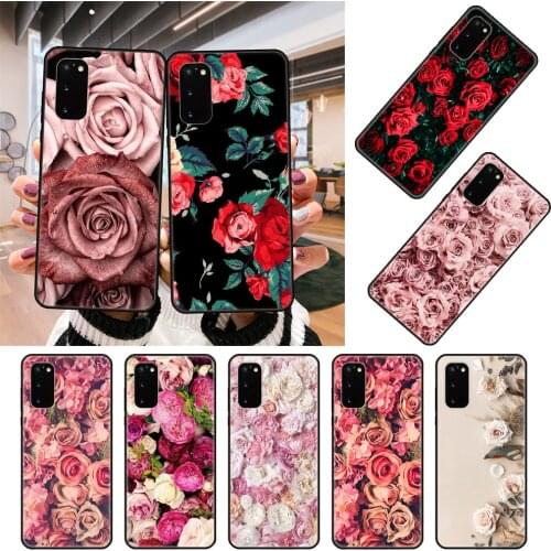 Phone Case For SamSung Galaxy S Note 10 20 7 8 9 Plus Edge E Ultra Lite Black Cover Hoesjes Luxury Waterproof Flower Red Rose