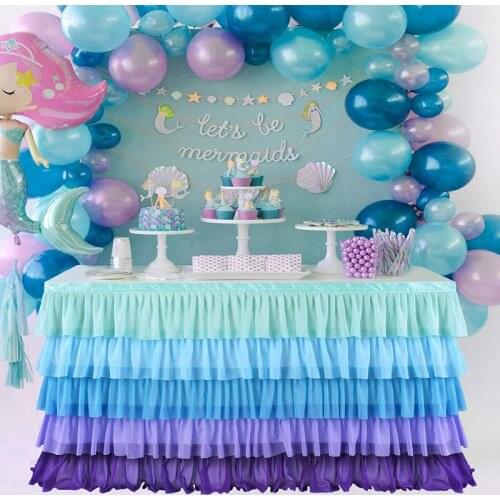 Wedding Banquet Decor Table Skirt 5 Layer Rectangle Tulle Table Cloth Kids Birthday Party Scene Decorate Tutu Table Skirts