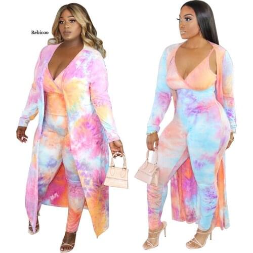 Spring Autumn 2 Piece Set Women Cardigan Long Trench Tops and Bodycon Jumpsuit Suit Casual Clothes Boho Sexy Two Piece Outfits