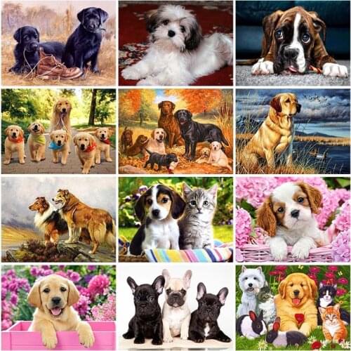 Diy Animal 5D Diamond Painting Cross Stitch Full Round Drill Cute Dog Diamond Embroidery Mosaic Rhinestone Wall Art Home Decor