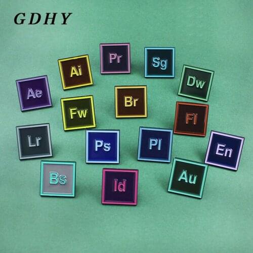 GDHY PS AI Pr Au Sg Enamel Pin Design Software painting application Abbreviation Brooch Icon Lapel Pins Software Jewelry 15style