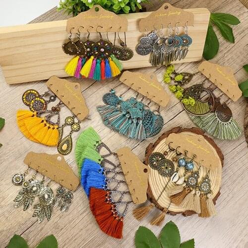 Exknl Ethnic Vintage Feather Tassel Earrings Sets for Women 2021 Long Boho Metal Big Fringed Flower Drop Earring Jewelry Gifts
