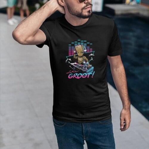 Man T-shirt Cute Bady Groot Printed Tops Funny Cartoon DJ Groot Manga Tshirt Harajuku Fashion Summer Milky Way Guardian Tee
