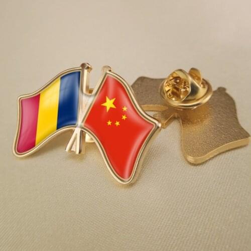 Chad and China Crossed Double Friendship Flags Lapel Pins
