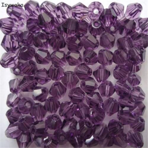 Isywaka Sale Shining purple 100pcs 4mm Bicone Austria Crystal Beads charm Glass Beads Loose Spacer Bead for DIY Jewelry Making