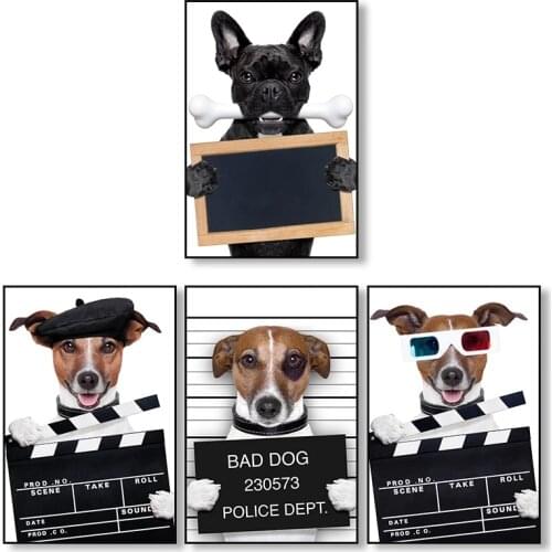 Canvas Painting Modern Cartoon Animal Poster and Prints Funny Police Dog Wall Picture for Pet Store Kids Room Decor Cuadros
