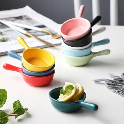 Creative Mini Ceramic Small Dish With Handle Drinking Material Japanese Tableware Seasoning Dish Handle Dish Soy Sauce