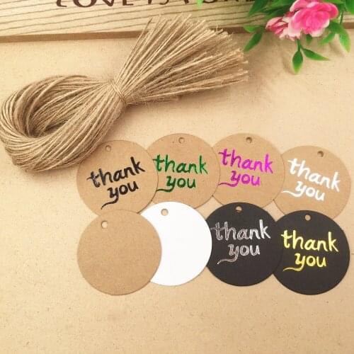 40mm Diameter Round Kraft Paper Tags Wedding Note +String DIY Blank price Hang tag Black/Rose/Silver/Green Thank You Gift Card