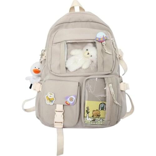 Kawaii School Backpack with Cute Pendant Nylon Students Schoolbag Shoulder Tote Bag Casual Daypack College Travel Book Bags G5AE