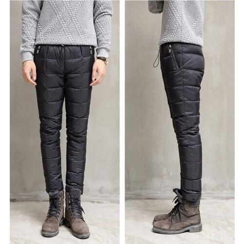 Mens 90% White Duck Down Padded Pencil Pants for Men Slim Down Pants Warm Duck Down Trousers Outdoor Snow Pants PT-458
