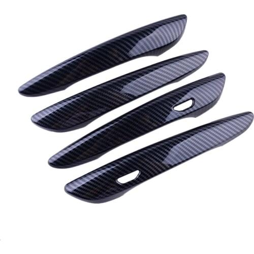 4pcs/Set Car Black Door Handle Overlay Cover Trim Carbon Fiber Style ABS Plastic Fit for Mazda 3 Sedan 2019 2020 2021