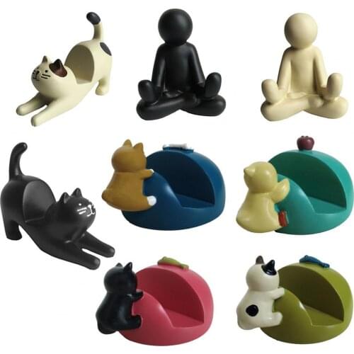 Desk Desktop Stand Cat Shape Resin Mini Lazy Bracket Mobile 3D Cartoon Accessories Portable Phone Holder Decorative Durable