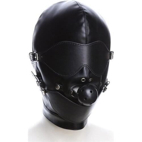 BDSM Removable Ball Gag Blindfold,PU Leather Head Harness Mask Restraint Bondage,Sex Hood For Couple, Gothic Accessories