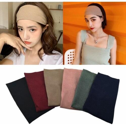 Lystrfac Solid Color Elastic Knit Headbands Sweat Absorbing Wide Headband For Women Girls Baby Cotton Bandanas Hair Accessor