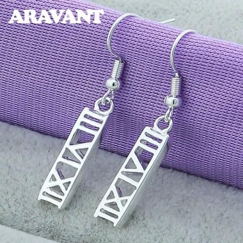925 Silver Earrings Square Roman Number Long Drop Earring For Women Birthday Party Jewelry Gifts