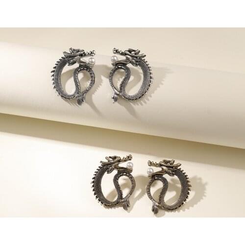 Minar Hyperbole Twisted Dragon Drop Dangle Earrings for Women Black Silver Color Twist Animal Faux Pearls Statement Earring 2021