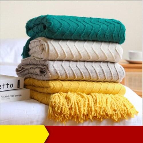 Shawl Knitted Stripes Weighted Blanket Solid Color Tassel Siesta Blanket Soft Comfortable Sofa Scarf Throw Blanket for Bed End