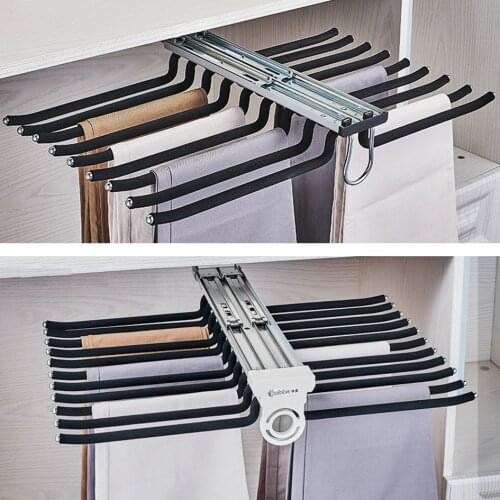 Trousers Rack Telescopic Pants Rack Pants Shelves Trousers Hangers Damping Double-row Cabinet Clothes Shelfs Thicken Hardware