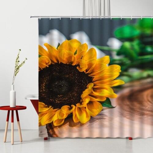 Sunflower Flower Shower Curtains Plant Farm Harvest Lotus Pattern Polyester Home Bathroom Decor Supplies Washable Bath Curtain