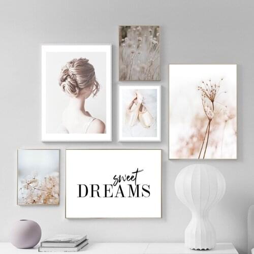 Nordic Elegant Poster Prints Dream Quote Wall Art Landscape Scenery Canvas Wall Picture Modern Girls Painting Home Decor