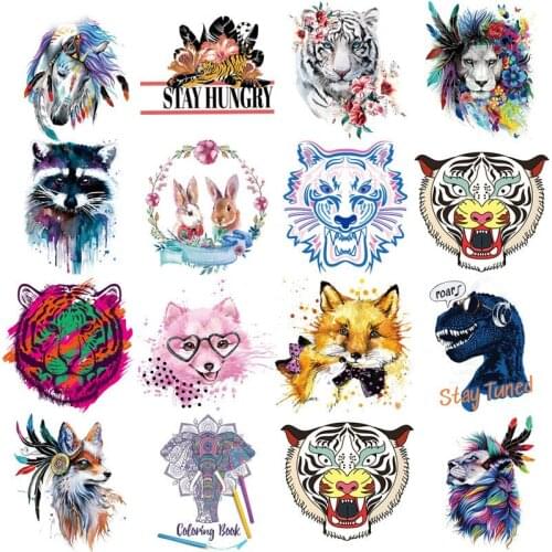 Thermal Stickers on Clothes Lion Tiger Fashion Animals Patches DIY Iron on Patches for Clothing Heat Transfer T-Shirt Stickers