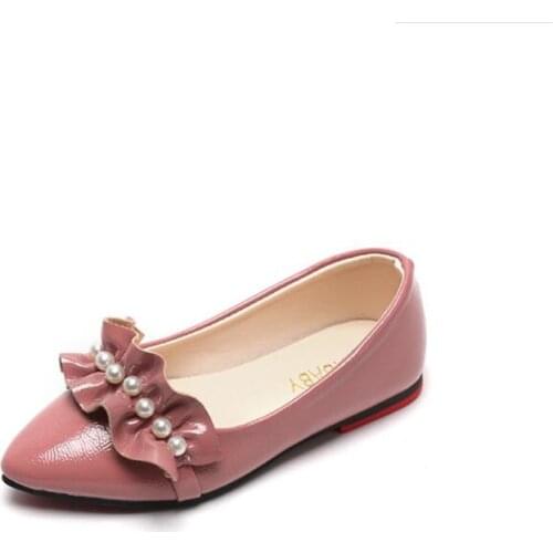 Girls Leather Shoes Summer Pointed Retro Pearl Mary Jane Shoes Shallow Mouth Low Heel Cute Princess Shoes MG