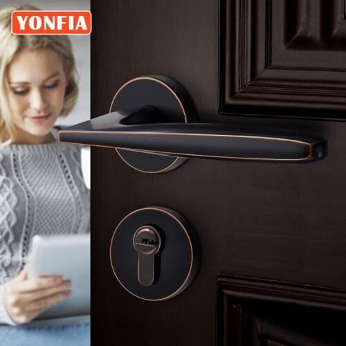 YONFIA 8001 Modern American Design ORB Home Security Wooden Door Lock with Key Bathroom Lever Door Handle for Interior Door