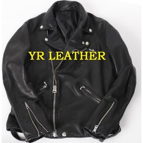 YR!Free shipping.thick Spain tanning sheepskin.Brand Luxury japan style leather jacket,men vintage slim genuine leather coat