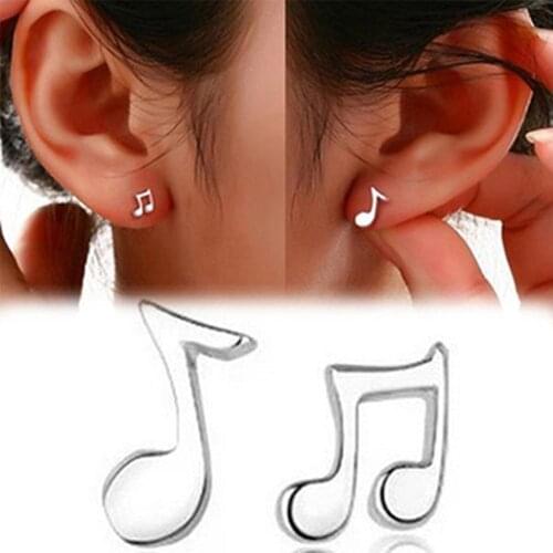 Women Asymmetry Musical Notes Silver Plated Ear Studs Earrings Fashion Jewelry stainless steel magnetic earrings for women