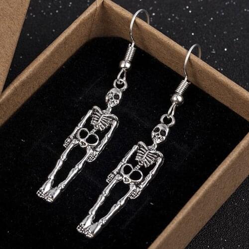 Halloween Vintage Skeleton Skull Dangle Earrings for Women Jewelry Goth Party Gifts Aretes De Mujer Modernos Punk Drop Earrings