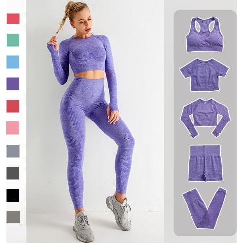 2/3/4/5 PCS Yoga Tracksuit Women Fitness Gym Sets Sports Suit Long Sleeve Crop Top Sports Bra Seamless Leggings Women Yoga Sets