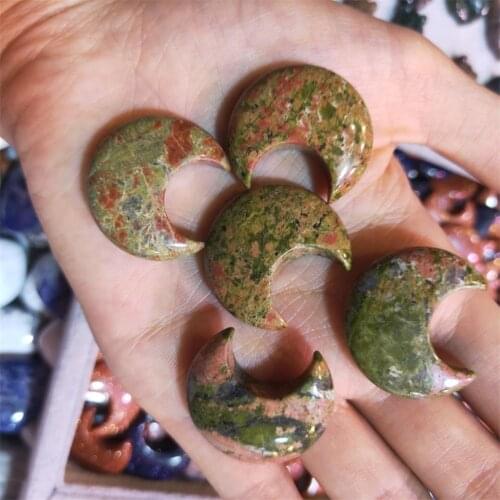1pcs Handcarved Natural Unakite Moon Shaped Healing Mineral Quartz Crystal Gemstone For Home Decor