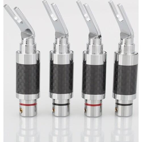 4Pcs Carbon fiber Rhodium Plated Spade Plug Carbon Fiber Speaker Cable Connector