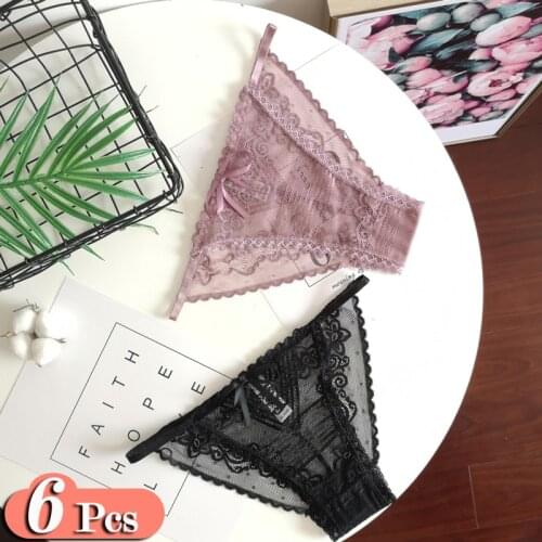 6Pcs/Lot European Style Floral Embroidered Lace Underwear Women Transparent Sexy Panties Set Sex String Hollow Out Female
