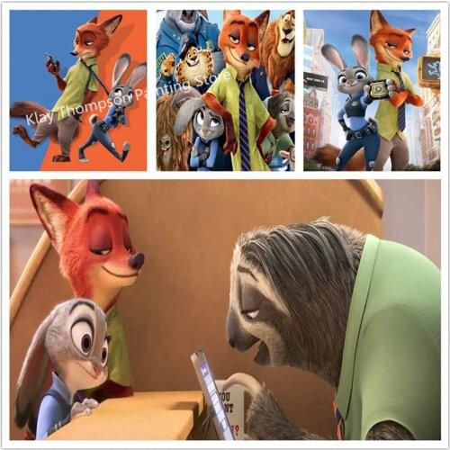Disney Full Square Diamond Painting Cartoon Zootropolis Cross Stitch Diamond Embroidery Mosaic Pattern Decor Gift for Family