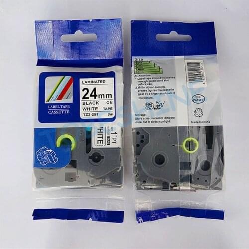 Free shipping 10 pcs/lot 24mm black on white compatible brother tze tape for p touch label tape maker tze 251 tze-251 tze251